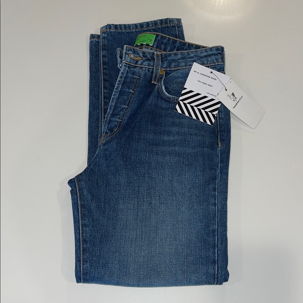 NWT Sandrine Rose X Free People Indigo Straight Leg button fly Denim Size 27.